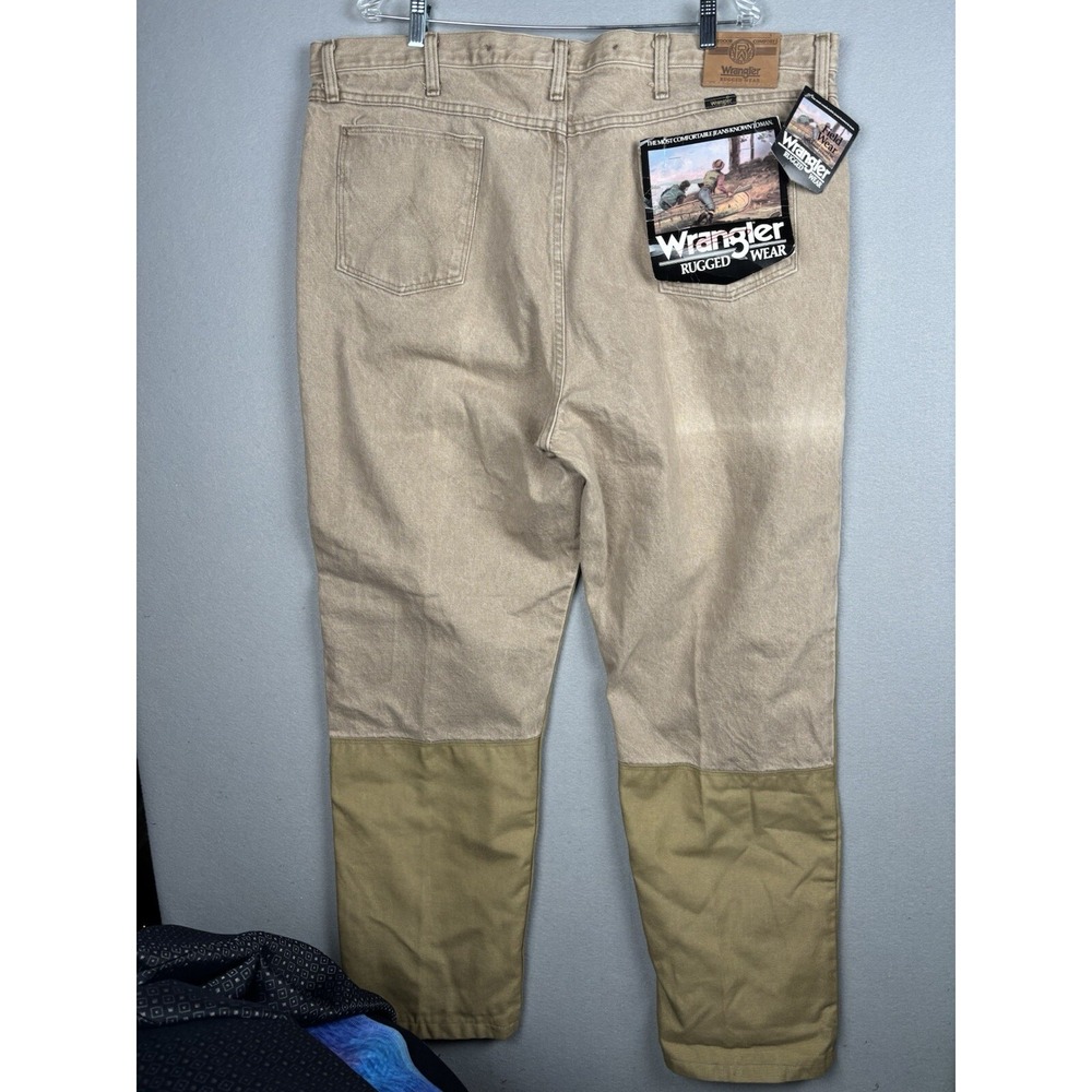 Wrangler Pants Men's 46x32 Briar Brush Beige Denim Hunting Rugged Wear USA 3672